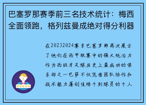 巴塞罗那赛季前三名技术统计：梅西全面领跑，格列兹曼成绝对得分利器