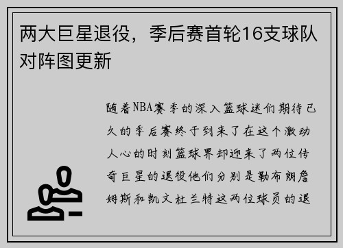 两大巨星退役，季后赛首轮16支球队对阵图更新