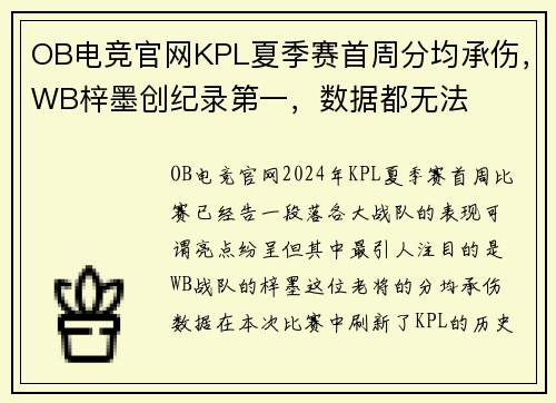 OB电竞官网KPL夏季赛首周分均承伤，WB梓墨创纪录第一，数据都无法