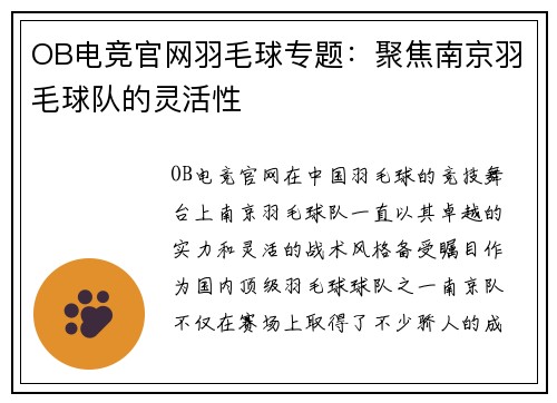 OB电竞官网羽毛球专题：聚焦南京羽毛球队的灵活性