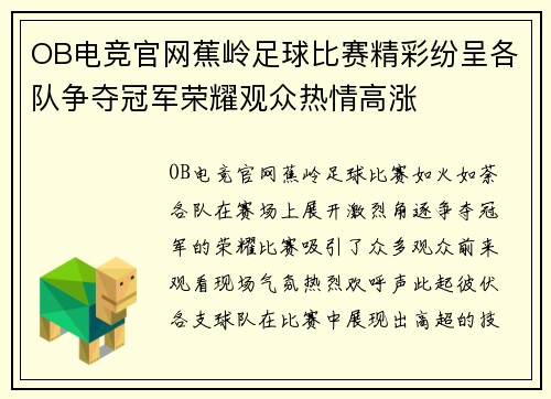 OB电竞官网蕉岭足球比赛精彩纷呈各队争夺冠军荣耀观众热情高涨