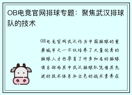 OB电竞官网排球专题：聚焦武汉排球队的技术